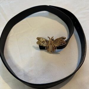 Black Leather Belt with Gold BumbleBee Buckle